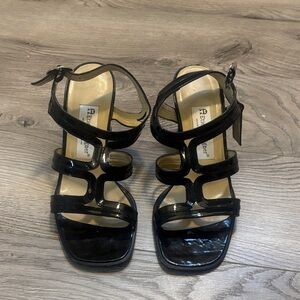 Etienne Aigner Glossy Black Strappy Heels